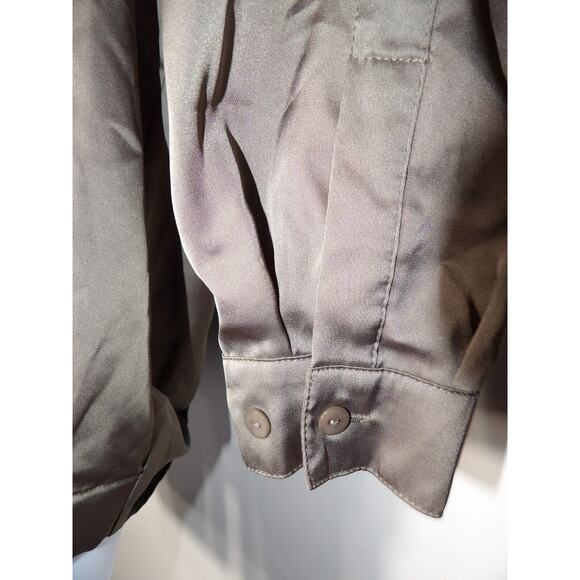 Linea By Louis Dell'Olio Medium Blouse Drapeneck Crossover Faux Tan Silky Taupe - Picture 12 of 12